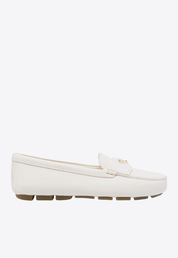 Prada Triangle Logo Grained Leather Loafers White 1DD082F005ATG_F0304