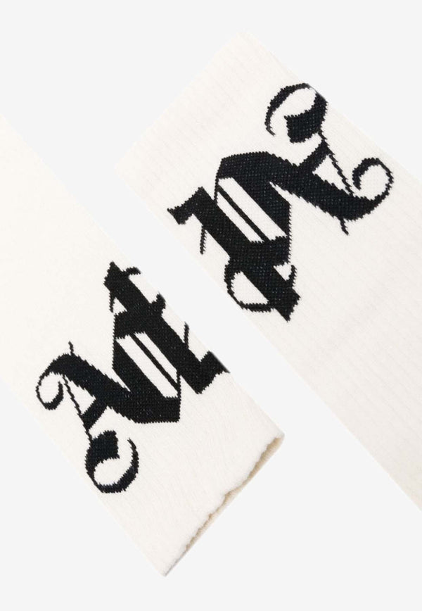 Palm Angels Monogram Jacquard Socks Cream PWRA007R24FAB002_0410