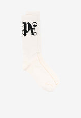 Palm Angels Monogram Jacquard Socks Cream PWRA007R24FAB002_0410