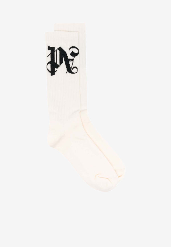 Palm Angels Monogram Jacquard Socks Cream PWRA007R24FAB002_0410