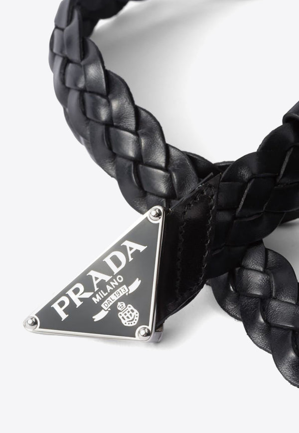 Prada Triangle Logo Braided Leather Belt Black 2CS1142A7P_F0002