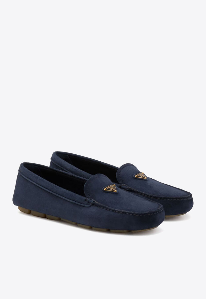 Prada Triangle Logo Suede Loafers Blue 1DD081F005008_F0008