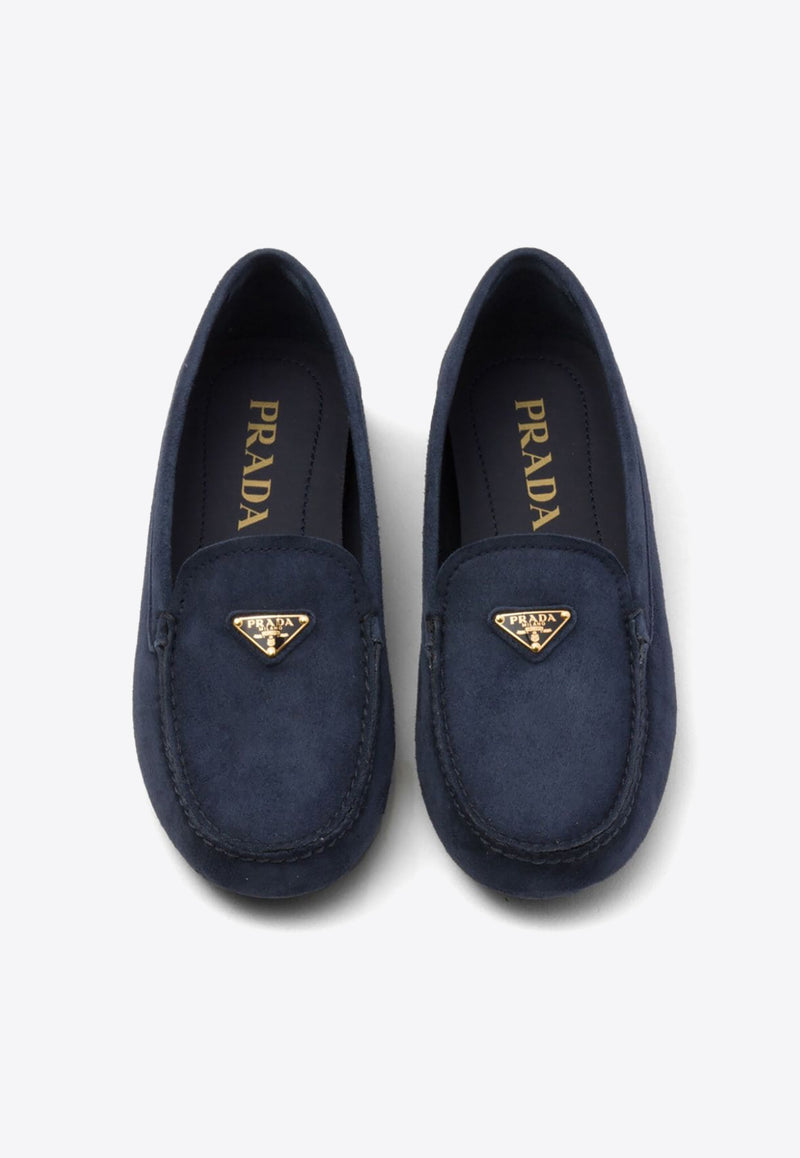 Prada Triangle Logo Suede Loafers Blue 1DD081F005008_F0008