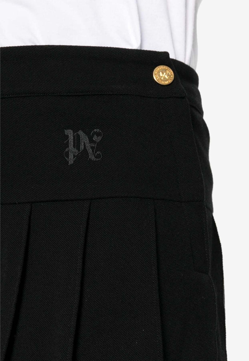 Palm Angels Monogram Pleated Mini Skirt Black PWCC070S24FAB001_1010