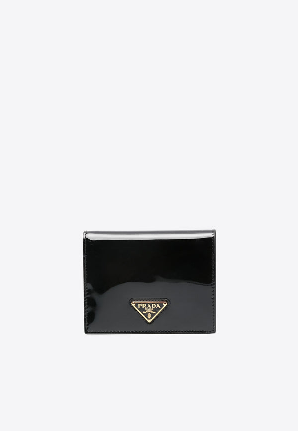 Prada Triangle Logo Patent Leather Wallet Black 1MV204069_F03KJ