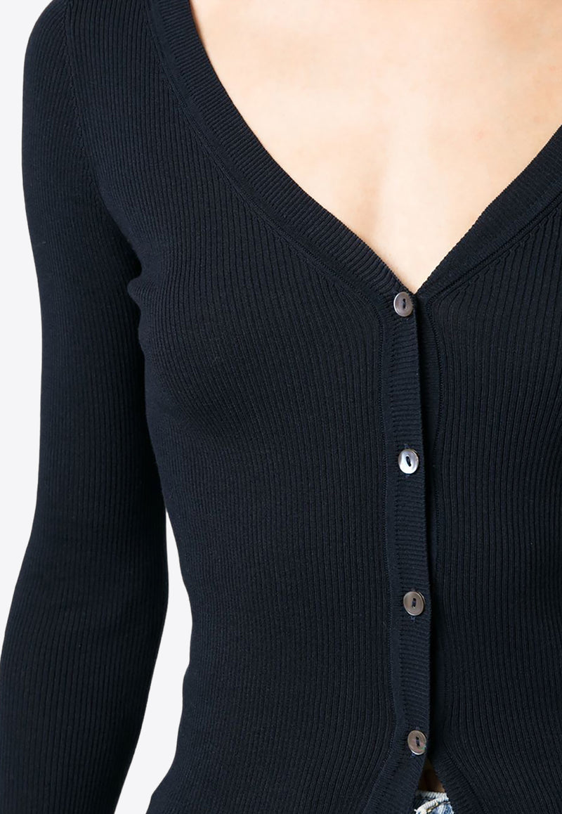 P.A.R.O.S.H V-neck Ribbed Knit Cardigan Navy D520738CIPRIA24_012