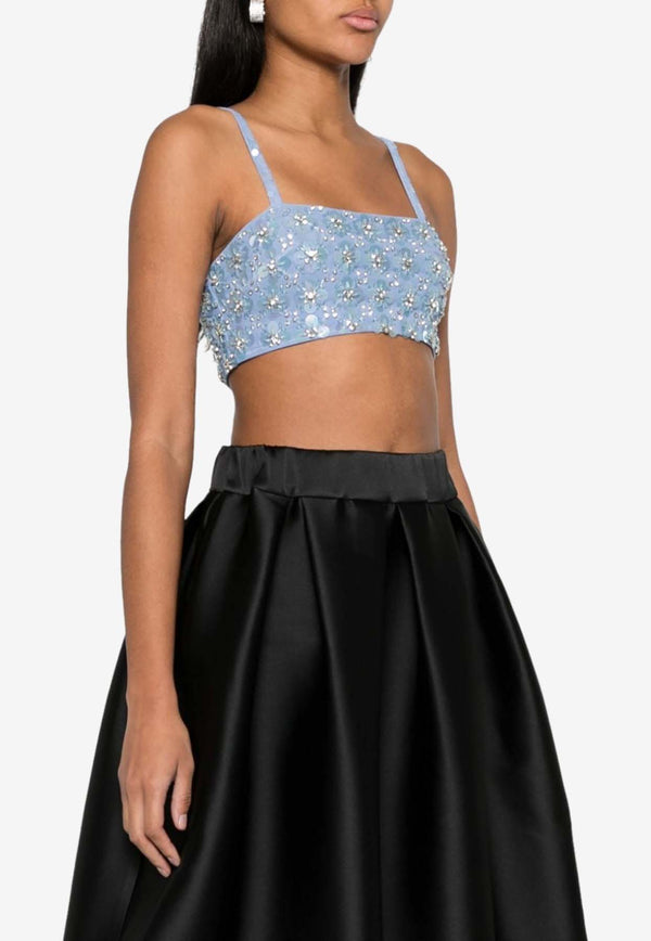 P.A.R.O.S.H Ginny Crystal Embellished Cropped Top  Light Blue D311530GINNY_078