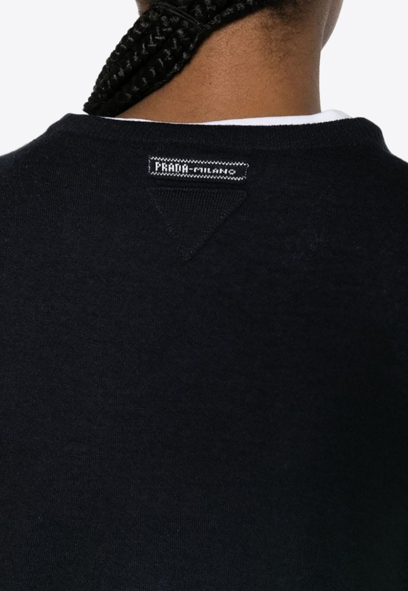 Prada Triangle Logo Knitted T-shirt Navy P24D2QSOOO10LJ_F0008