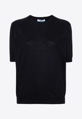 Prada Triangle Logo Knitted T-shirt Navy P24D2QSOOO10LJ_F0008