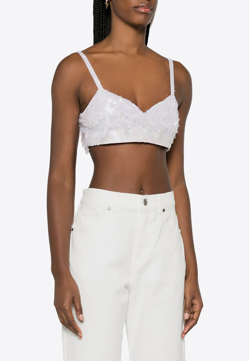 P.A.R.O.S.H Iridescent Sequin Cropped Top White D311579GIGI_002