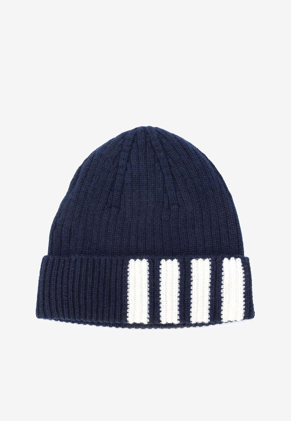 Thom Browne 4-bar Stripes Rib Knit Beanie Blue MKH009A00011_415