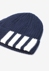 Thom Browne 4-bar Stripes Rib Knit Beanie Blue MKH009A00011_415