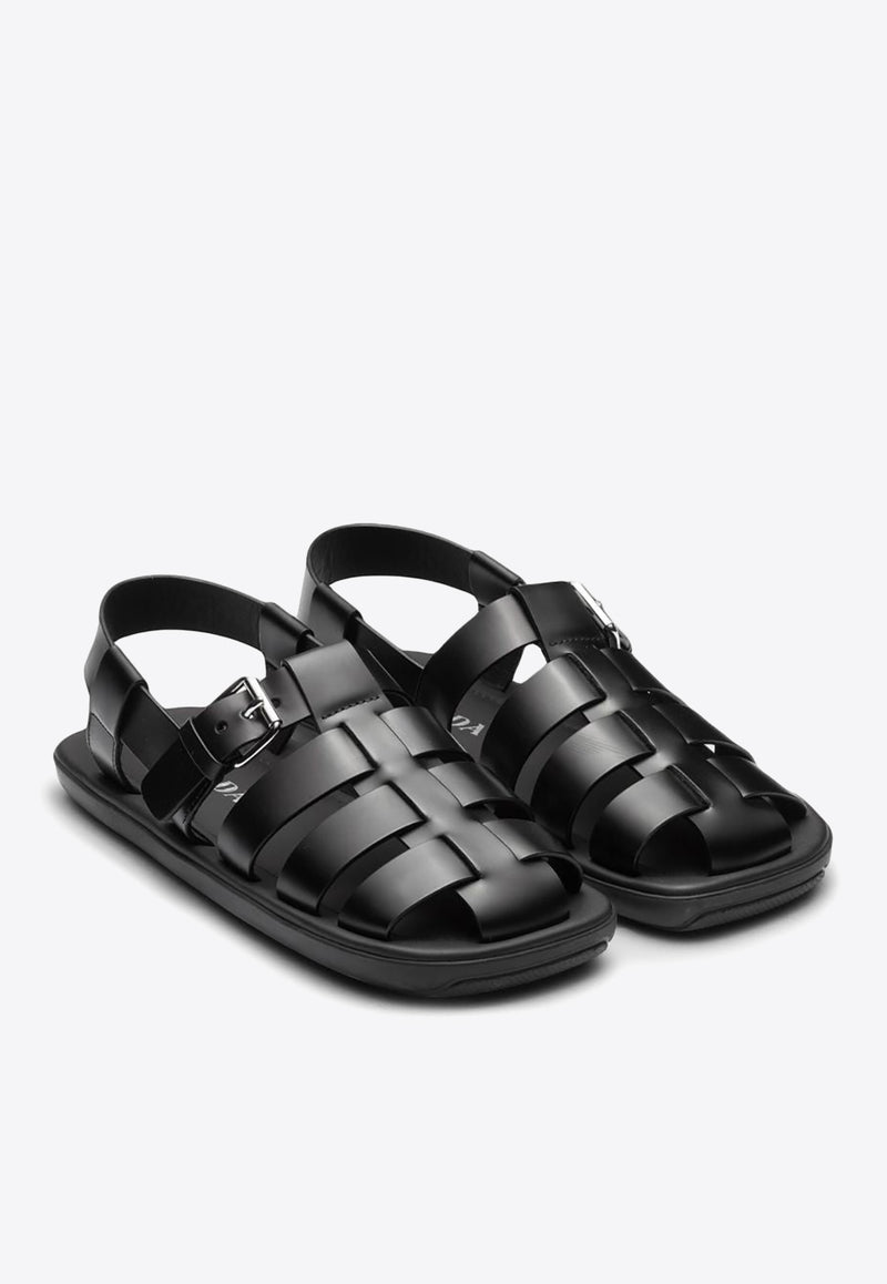 Prada Interwoven Straps Leather Sandals Black 2X3093FG001B4L_F0002