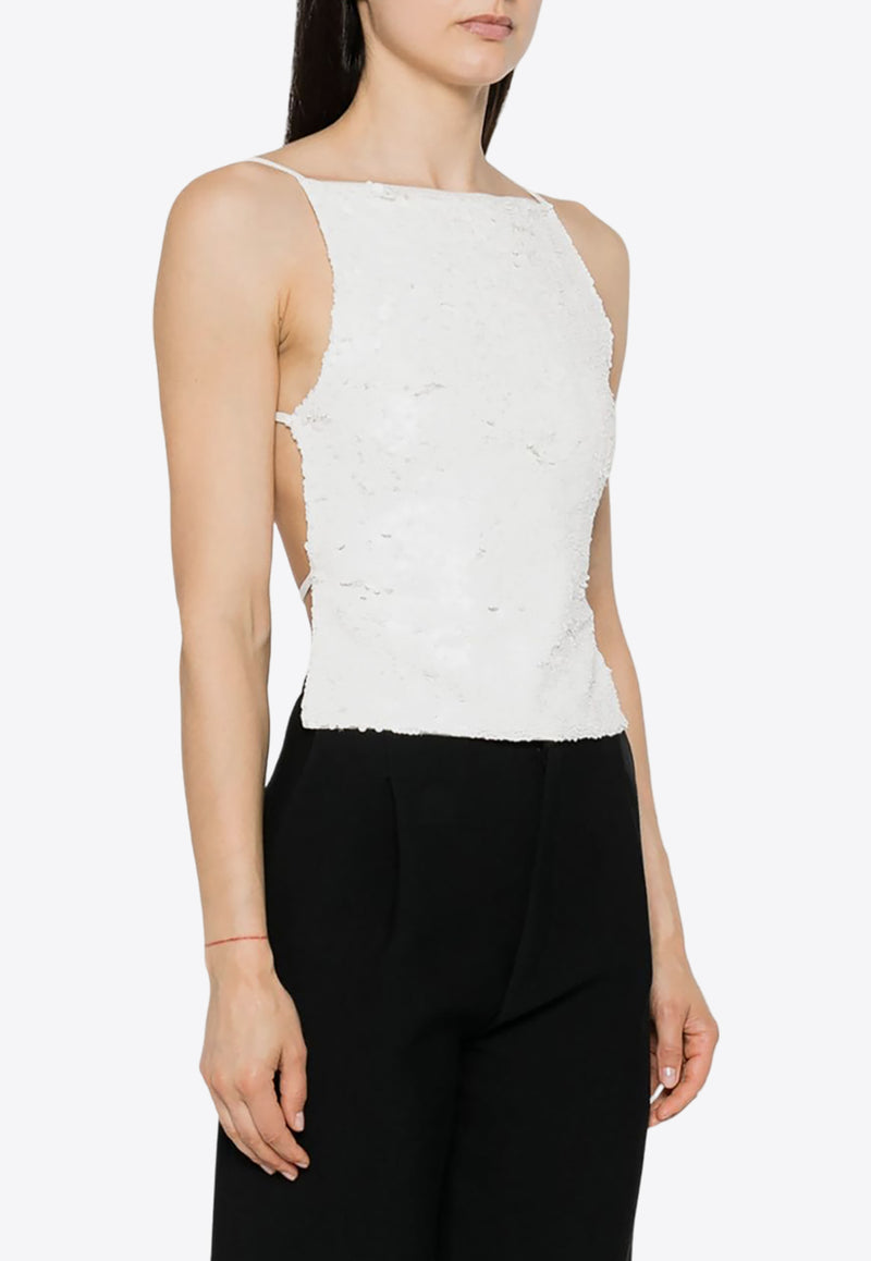 P.A.R.O.S.H Open-Back Sequined Top White D300810GARBO24_002