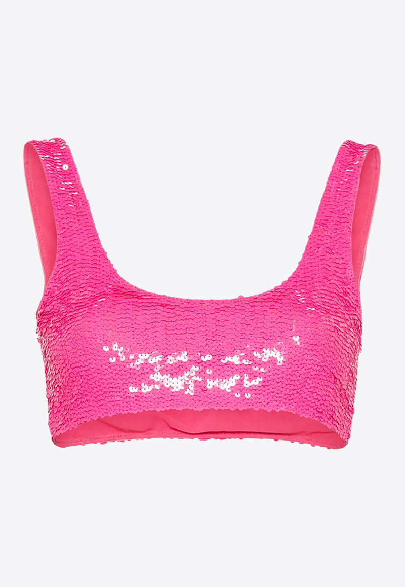 P.A.R.O.S.H Sequin Embellished Cropped Top Hot Pink D311518GARBO24_102