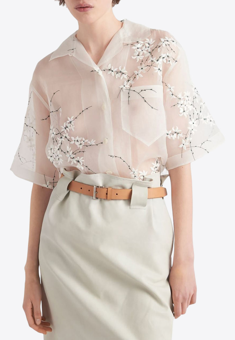 Prada Floral Embroidered Sheer Shirt White P433BRS18214KF_F0009