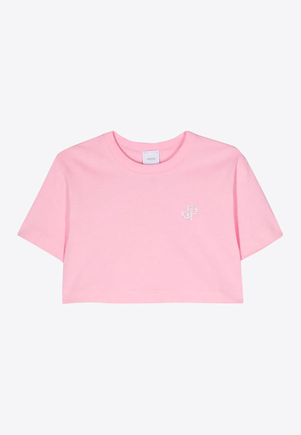 Patou Logo Embellished Cropped T-shirt Pink JE1169990_455P