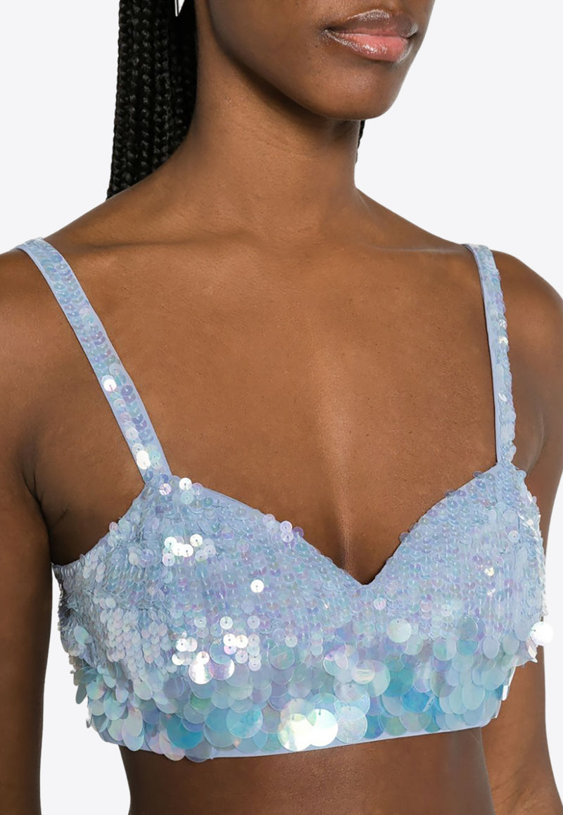 P.A.R.O.S.H Iridescent Sequins Cropped Top Blue D311579GIGI_078