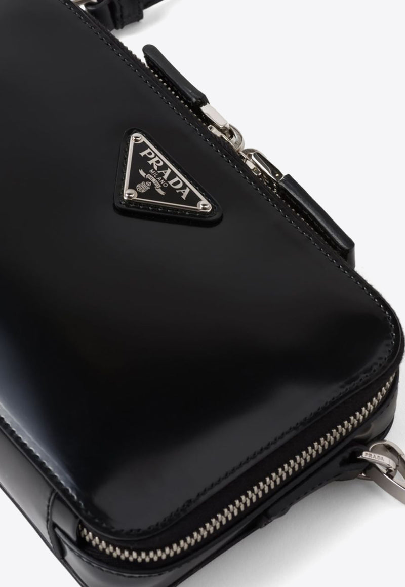 Prada Small Brique Brushed Leather Crossbody Bag Black 2VH173VOOOZO6_F0002