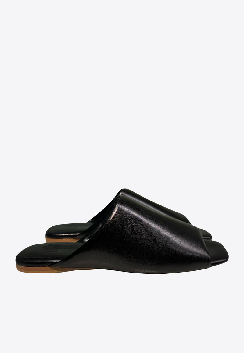 La Rose Nappa Leather Slides Black P7Z100_NERO