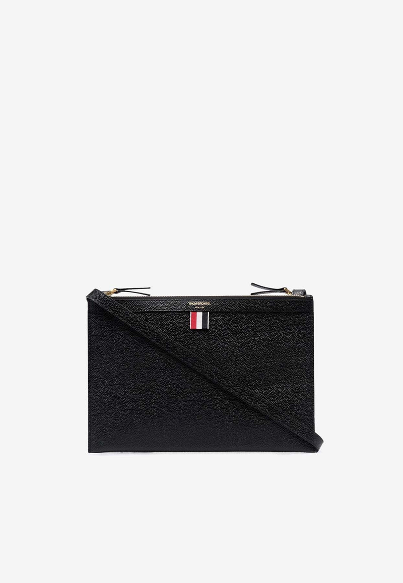 Thom Browne Logo Print Pebbled Leather Crossbody Bag Black FAP311L00198_001