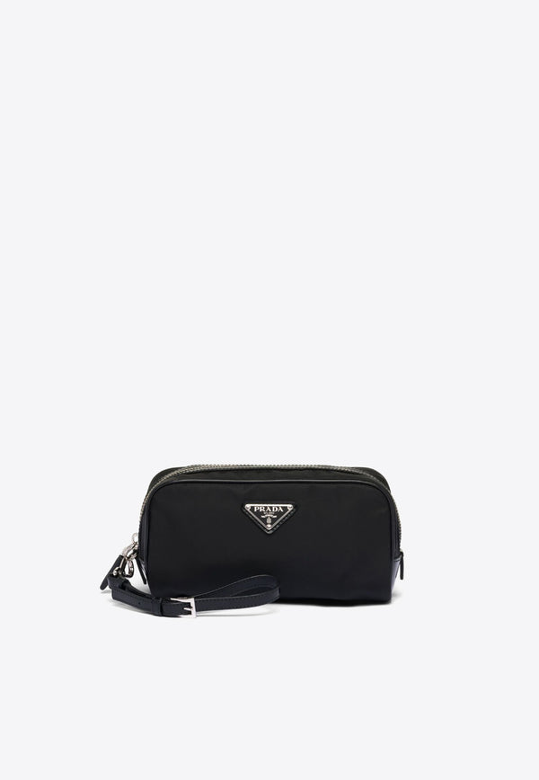 Prada Triangle Logo Zipped Pouch Bag Black 2NE063789_F0002