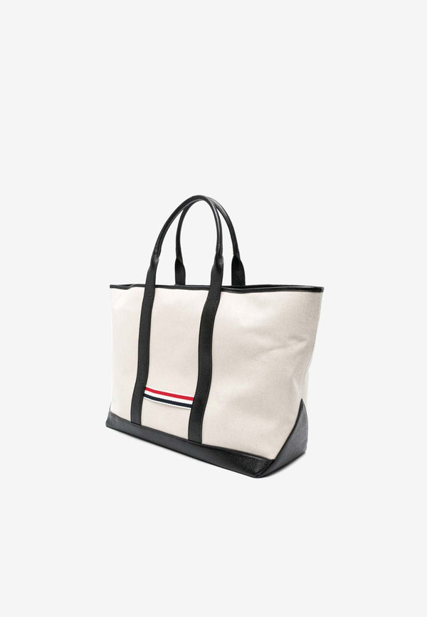 Thom Browne Medium RWB Stripe Canvas Tote Bag Black MAG389AF0492_001