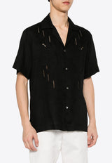 P.A.R.O.S.H Embroidered Linen Shirt Black D380615BEACH24_013