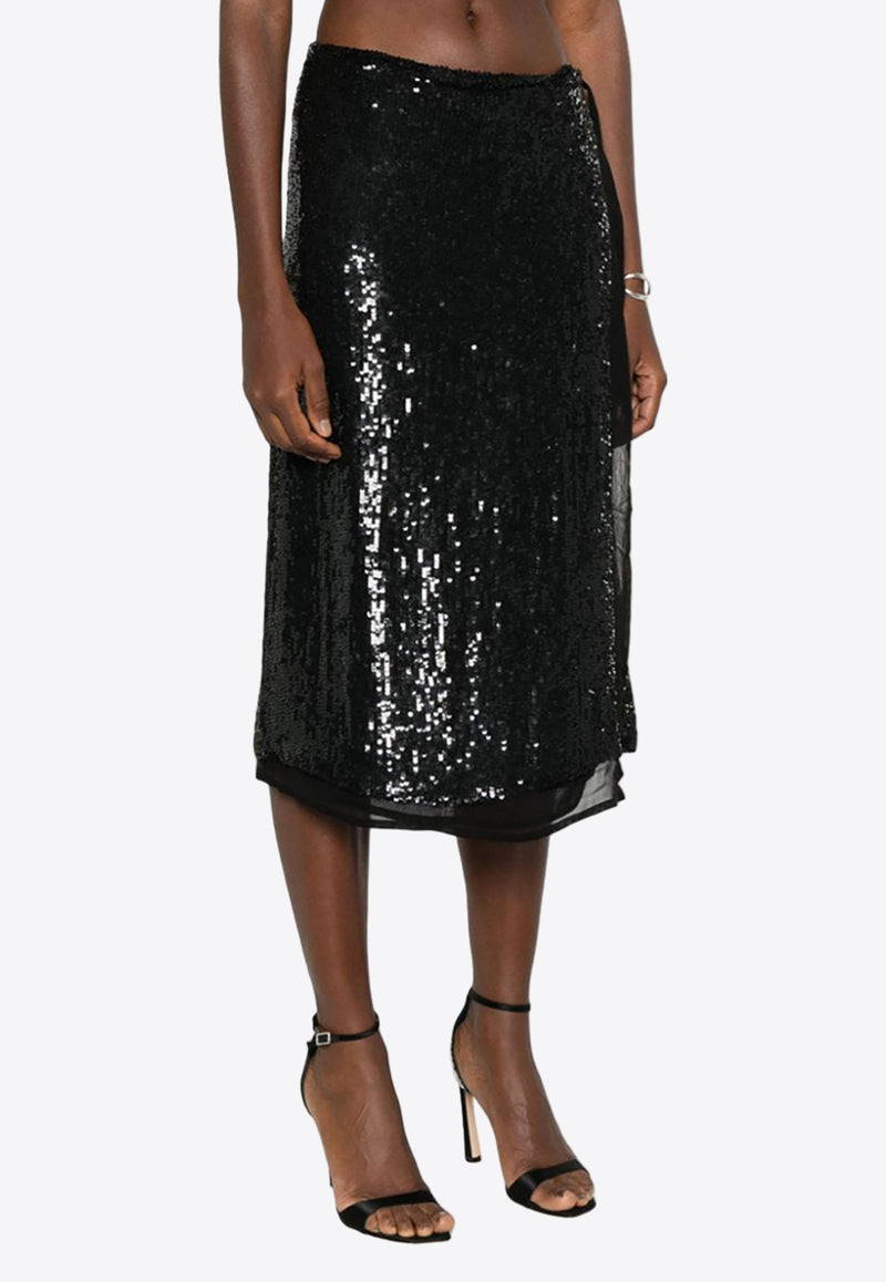 P.A.R.O.S.H Gabriel Sequined Midi Wrap Skirt Black D620684GABRIEL_013