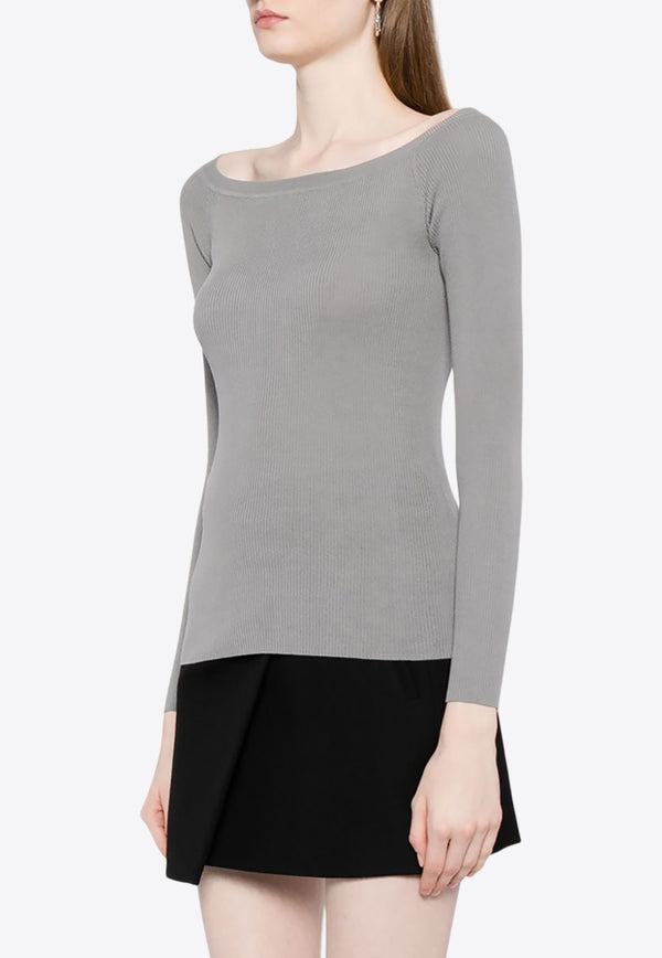 P.A.R.O.S.H Off-Shoulder Fine Ribbed Sweater Gray D540713CIPRIA24_018