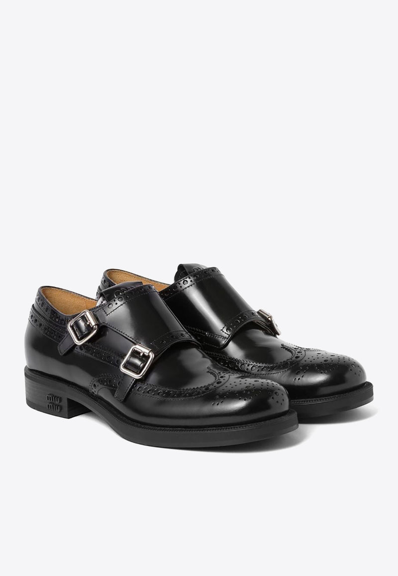 Miu Miu X Church
s Leather Monk Strap Shoes Black 5E039EFM030055_F0002