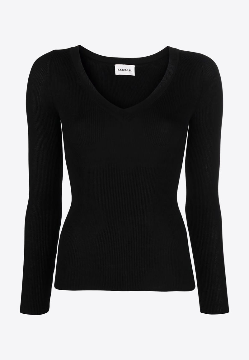 P.A.R.O.S.H Cipria V-neck Fine Knit Sweater Black D511611CIPRIA24_013