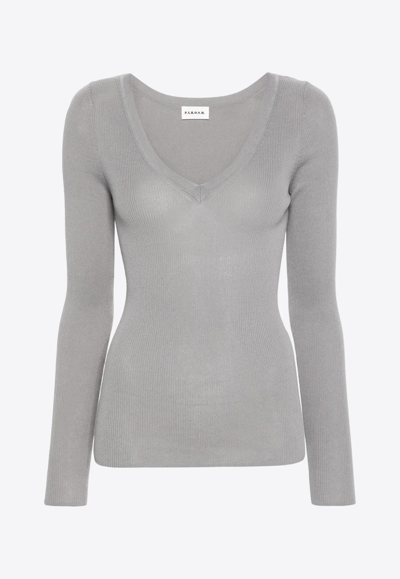 P.A.R.O.S.H Cipria V-neck Fine Knit Sweater Gray D511611CIPRIA24_018