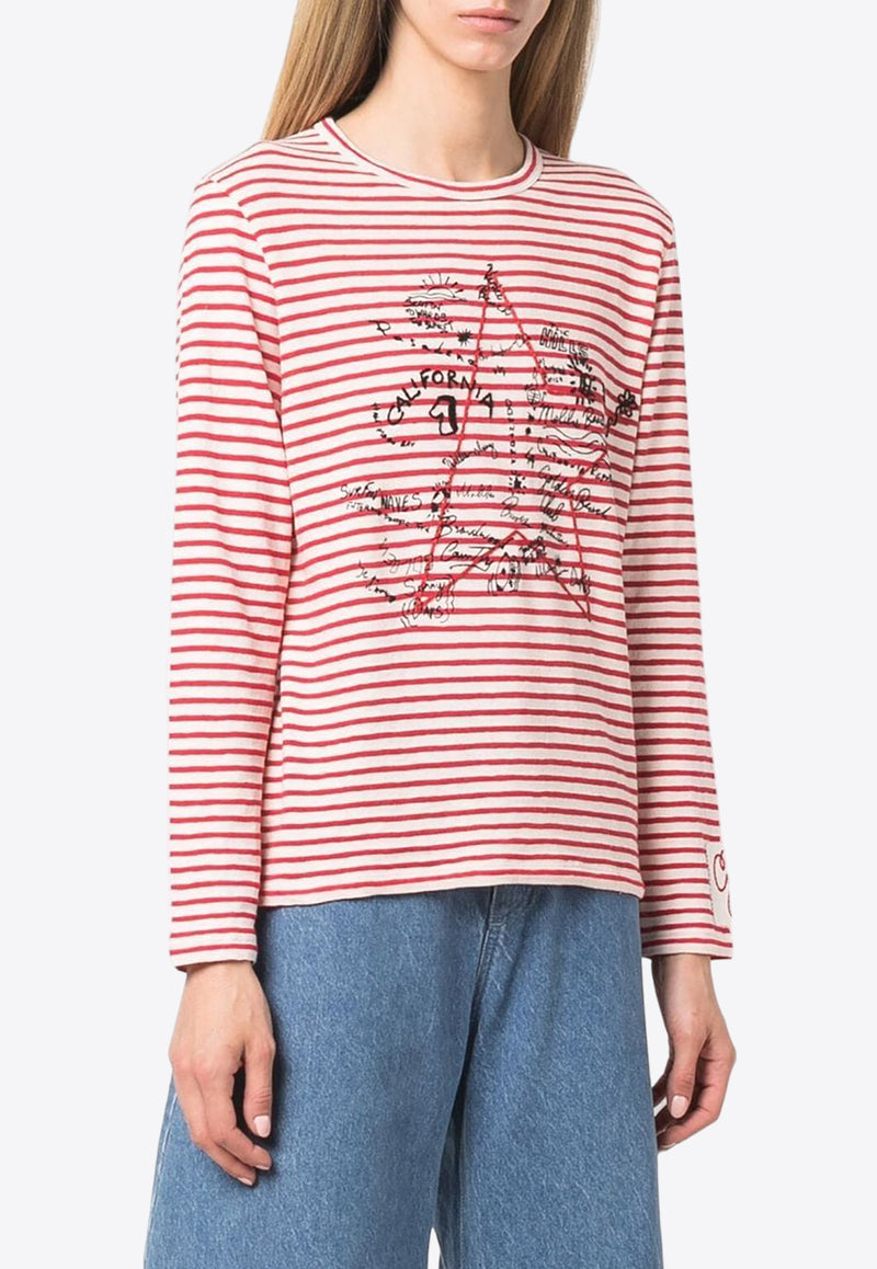 Golden Goose DB Star Print Long-Sleeved Stripe T-shirt Red GWP00856P000645_81265