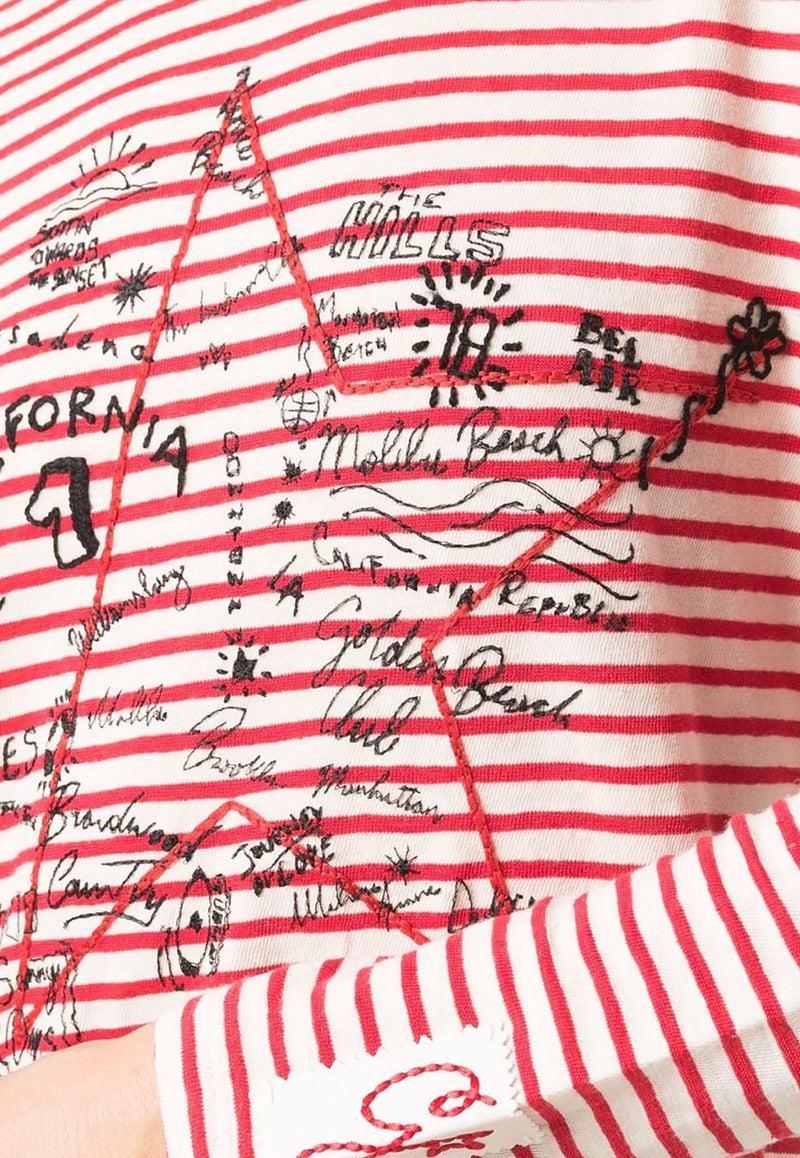 Golden Goose DB Star Print Long-Sleeved Stripe T-shirt Red GWP00856P000645_81265