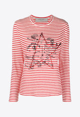 Golden Goose DB Star Print Long-Sleeved Stripe T-shirt Red GWP00856P000645_81265