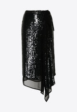 P.A.R.O.S.H Glare Sequined Wrap Midi Skirt Black D620684GLARE24_013