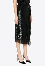 P.A.R.O.S.H Glare Sequined Wrap Midi Skirt Black D620684GLARE24_013