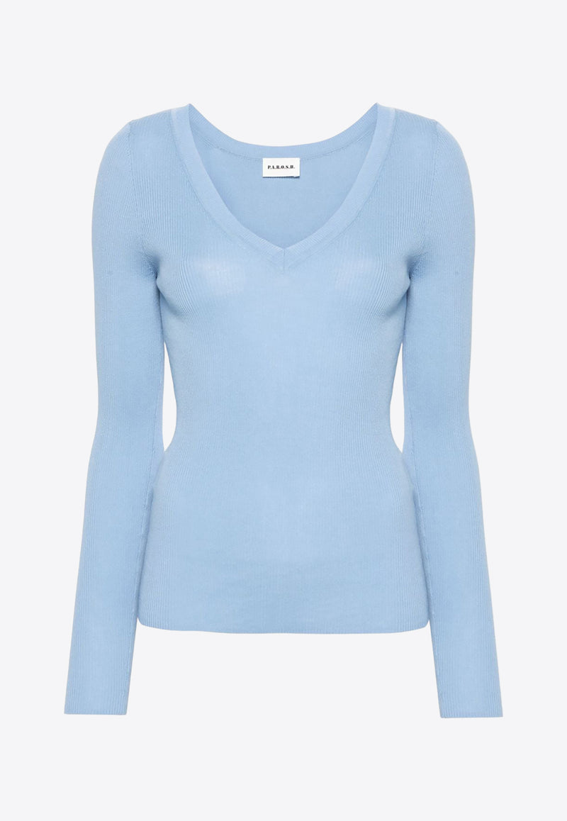 P.A.R.O.S.H Cipria V-neck Fine Knit Sweater Blue D511611CIPRIA24_078