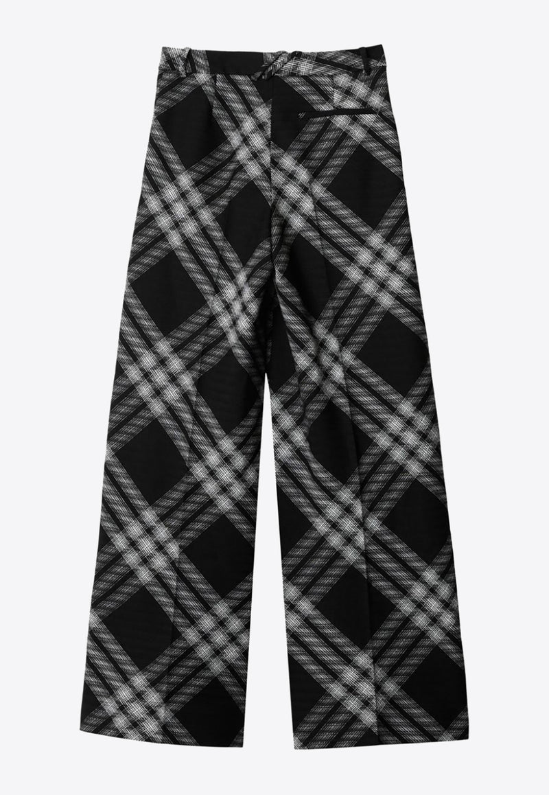 Burberry Wide-Leg Checked Pleated Pants 8081401_B6420 Monochrome