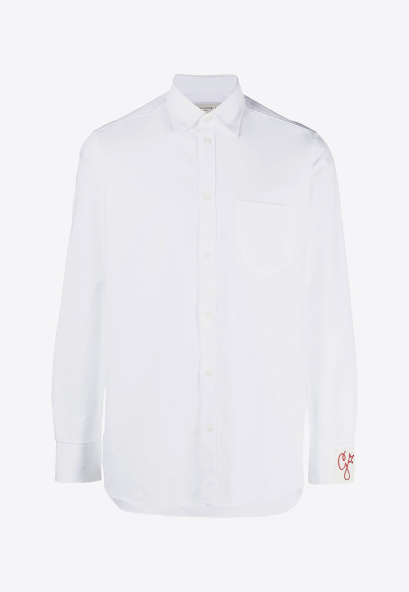 Golden Goose DB Embroidered Logo Long-sleeved Shirt White GMP00246P000681_10189