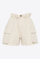 Miu Miu Logo Embroidered Paperbag Mini Shorts Beige MP1745SOOO1350_F0K74