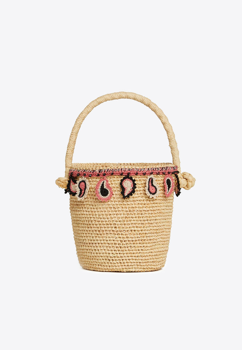 Alanui Paisley Appliqué Raffia Bucket Bag Natural LWMY002R24MAT002_6184