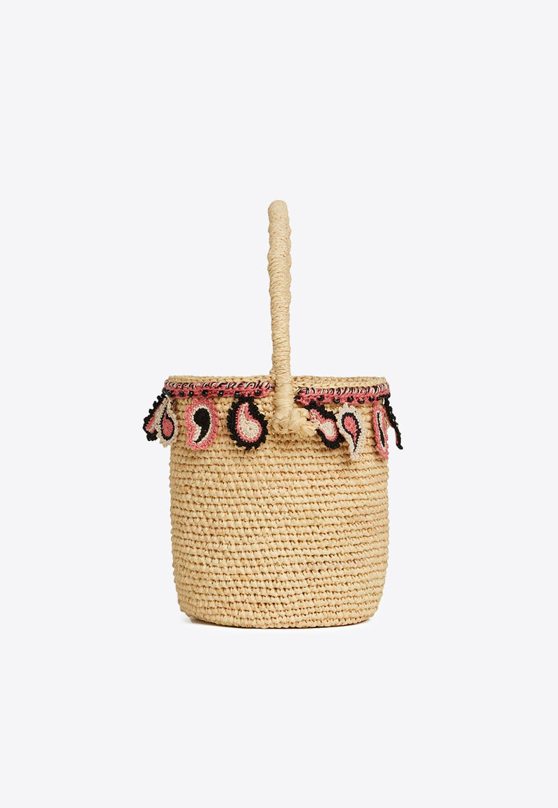 Alanui Paisley Appliqué Raffia Bucket Bag Natural LWMY002R24MAT002_6184