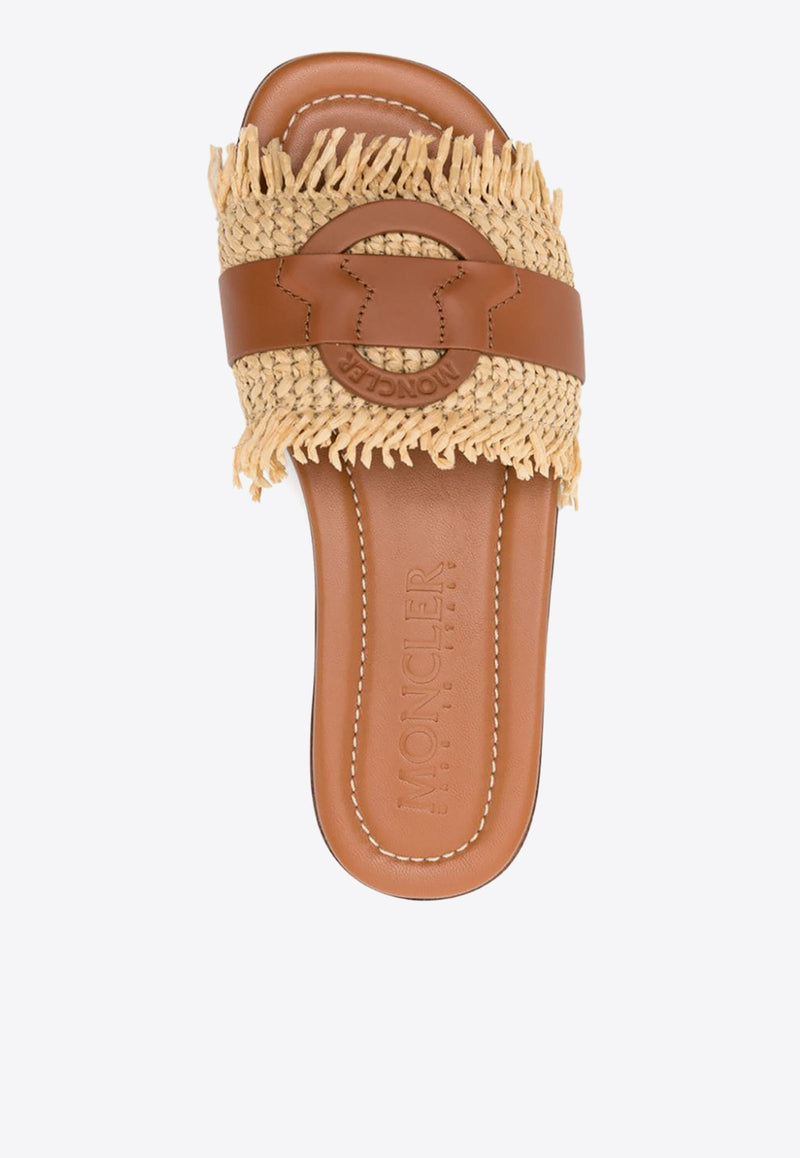 Moncler Bell Raffia and Leather Slides
 J109B4C00150M4195_24D Brown