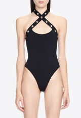 Off-White Eyelet One-Piece Swimsuit OWFC016S24FAB001_1000 Black