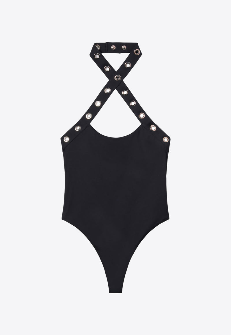 Off-White Eyelet One-Piece Swimsuit OWFC016S24FAB001_1000 Black