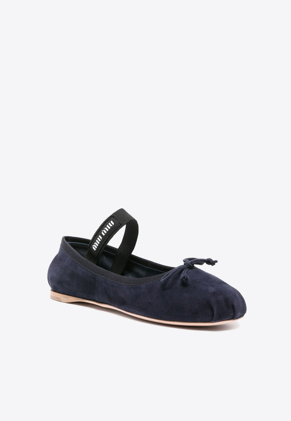 Miu Miu Suede Logo Ballet Flats Blue 5F794DFDX05008_F0008