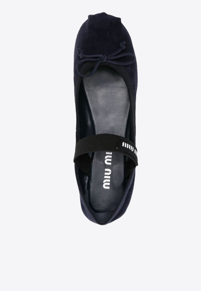 Miu Miu Suede Logo Ballet Flats Blue 5F794DFDX05008_F0008