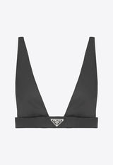 Prada V-neck Logo Plaque Bralette Top Black 240706S2121WQ8_F0002